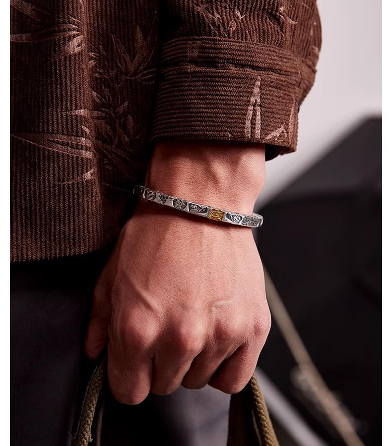 Auspicious Maneki Neko Men's Retro 24K Gold Plated Narrow Bangle