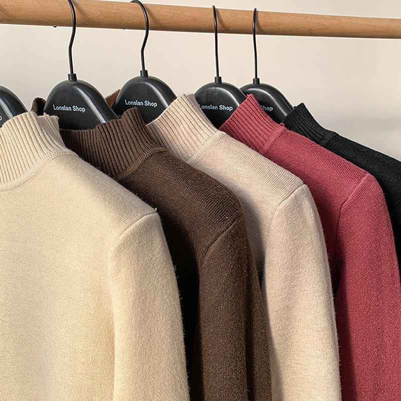 Höst och vinter Rundhalsad Kort topp Lös Pullover Enfärgad Långhårig tröja Tjock Mohair Bottoming Shirt