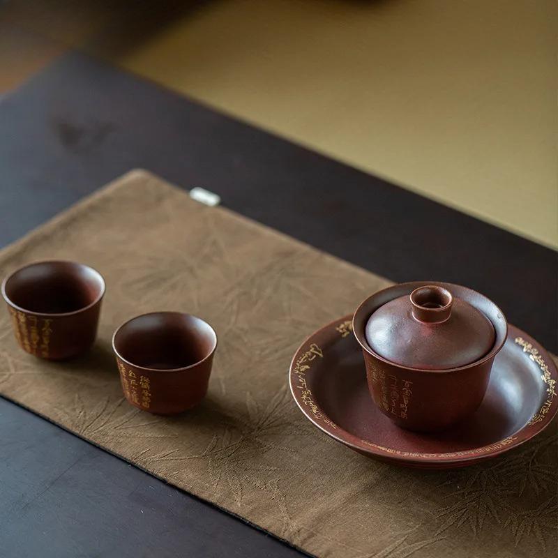 Wabi Sabi Style Hammer Patterned Ancient Pottery Gaiwan Antique Tea Tureen Tea Bowl With Lid Kit Tea Brewing Cover Bowl Cafes