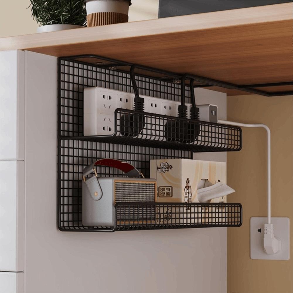 Adjustable Under-desk Cable Management Tray with Clamp Metal Desk Cable Organizer No Drill Wire Socket Storage Home