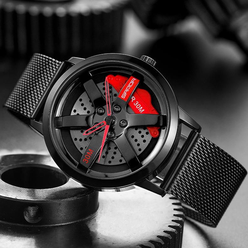 Sanda Men's 1061 Waterproof Leather Strap Watch with Trendy Hollow Dial