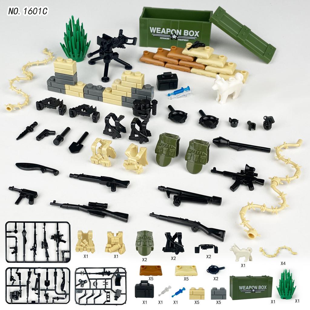 76461 Military Weapons And Equipment Package Children Assemble Small Particles Building Block Toys Mortar Sandbag