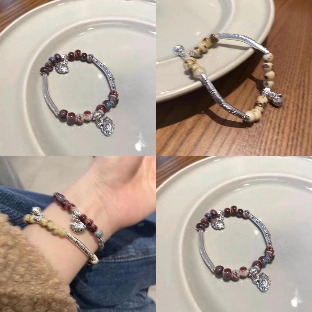 Artistic Vintage Amber Peace Lock Bracelet For Women Geometric Style Summer 2024