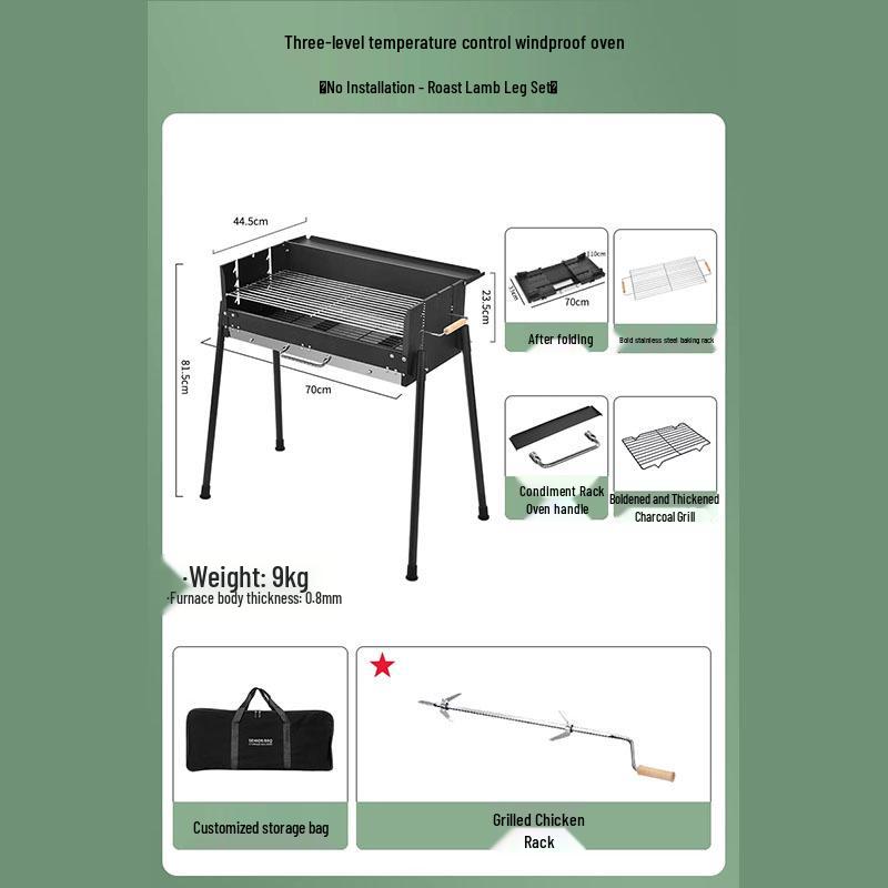 Stainless Steel Folding Portable Charcoal BBQ Grill and Utensils