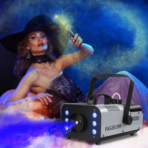 HOLDLAMP 1200W Smoke Machine, Fog Machine with 6000CFM & 6 LED Disco Lights, RGB (Red, Green, Blue) Remote Control, Stage Lighting, Fog Machine for We