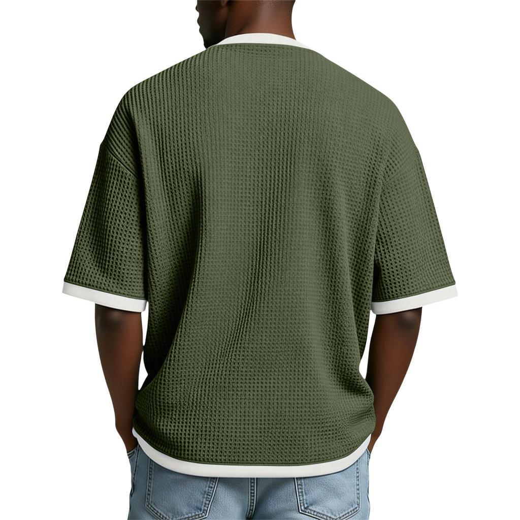 Herren Freizeit - Gewebtes Reißverschlusskragen Leichtes Atmungsaktives Kurzarm-Oberteil