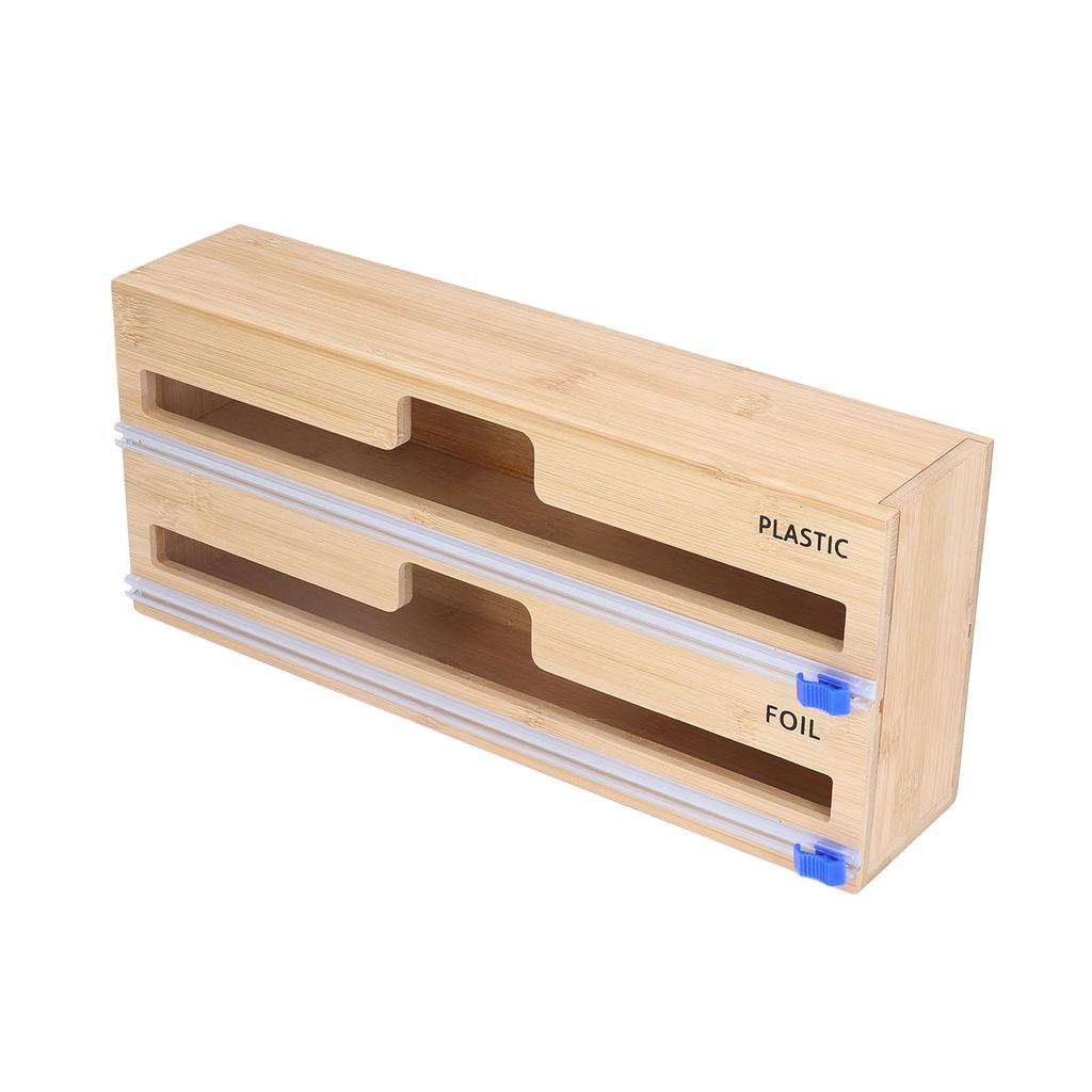 Plastic Wrap Dispenser Natural Bamboo Food Grade Easy Operation Durable Aluminum Foil Dispenser