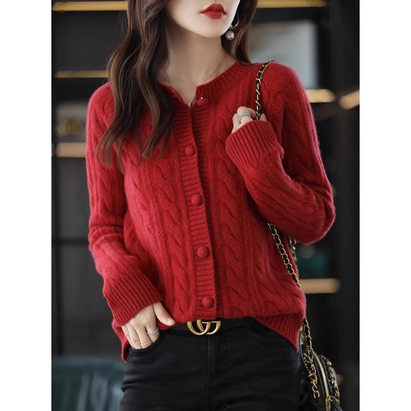 Cardigan Tricoté torsadé pour femme Court ample Automne Nouvelle Collection