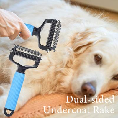 Pet Grooming Rake, Double Sided Cat Undercoat Rake Dematting Comb, Gentle Detangling Tool, Deshedding Brush for Dogs Cats Medium Long Coats