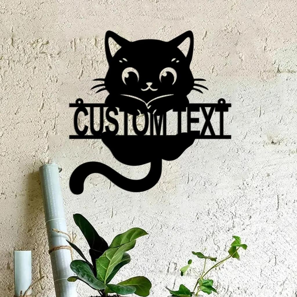 Customized Cat Metal Wall Sign, Personalized Art for Cat Lovers, Charming Hanging Decor