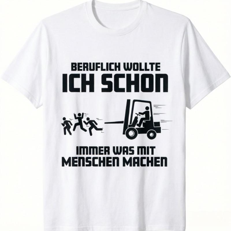 Summer Unisexs Forklift Operator Round Neck Tshirt with GerUnisex Text Forklift Print Black Casual Street Cotton Short Sleeved Shirt