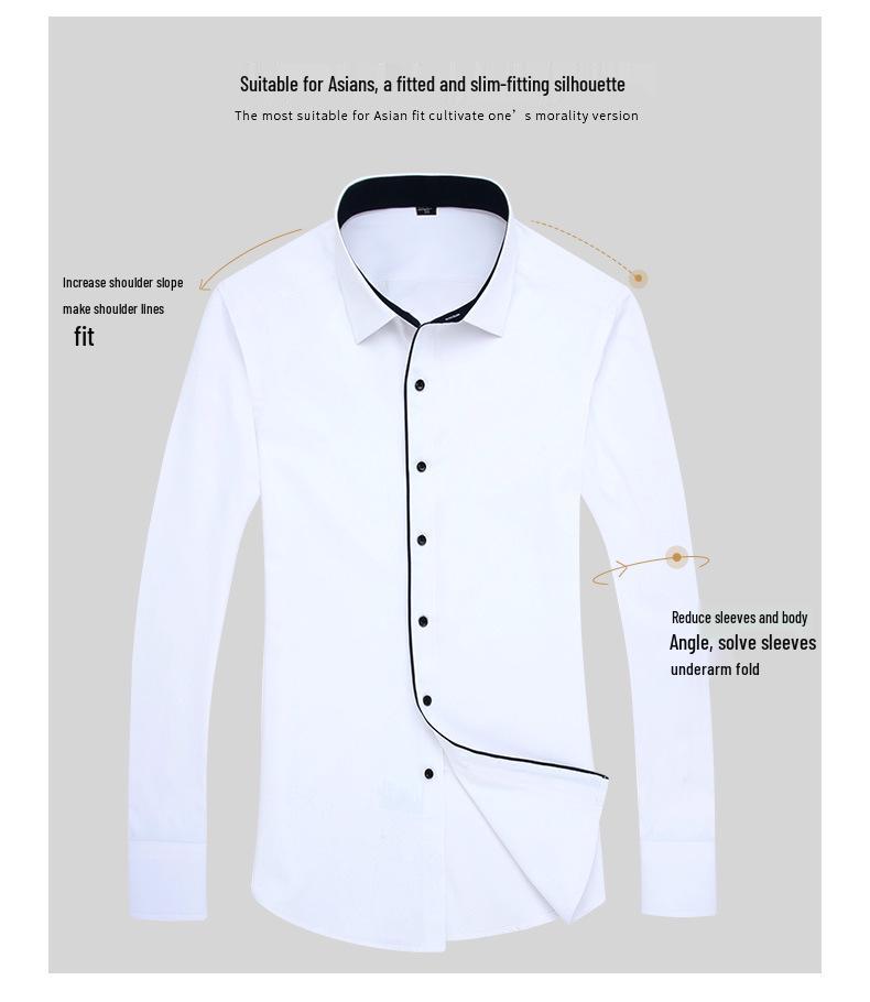 2025 Spring/Summer Men's Iron-Free White Long Sleeve Business Casual Shirt - Plus Size Available