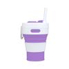 450ml Silicone Folding Straw Cup Space Saving High Temperature Resistant Retractable Cup with Buckle Leakproof Collapsible Cup