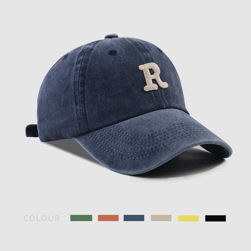 R Letter Embroidery Baseball Cap Vintage Washed Cotton Men Women Snapback Hat Adjustable Unisex Duck Tongue Caps