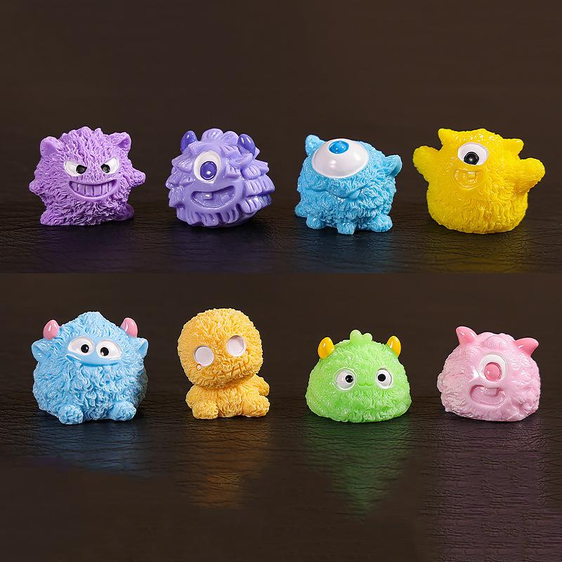 8pcs Cute Creative Little Furry Monster Animal Figure Model Doll House Resin DIY Decoration Desktop Car Ornaments Toys Gift