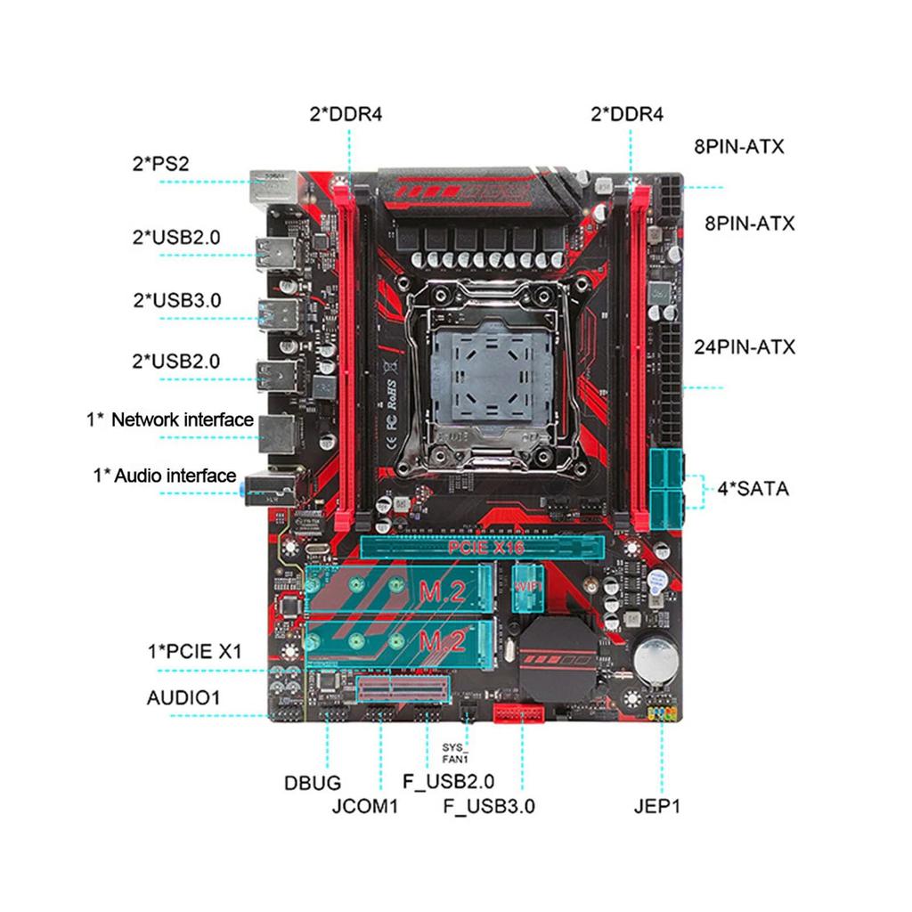 X99 LGA 2011 V3 Motherboard, Micro ATX Motherboard with RTL8111G Gigabit LAN Card, for Xeon E5 V3 V4, 4-Channel DDR4, PCIe 3.0, Dual M.2 Slots