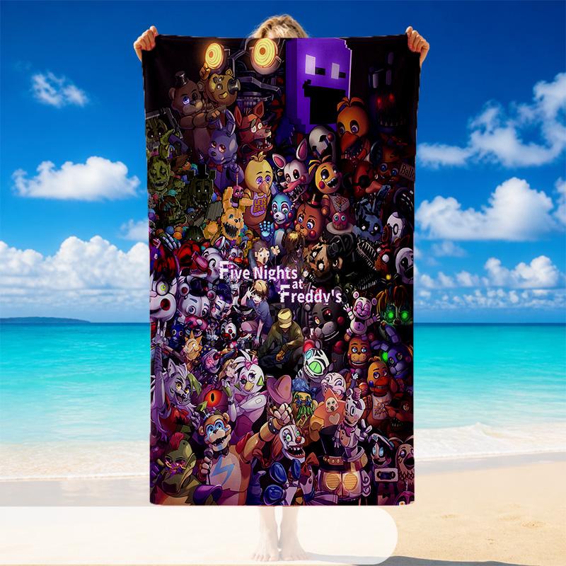 Quick Dry Beach Towel Five Nights At Freddy’s Pattern, Lightweight Absorbent Towel for Pool Beach Vacation Use