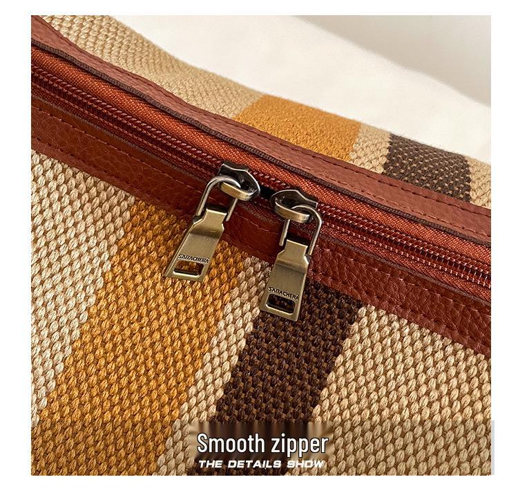 Striped Canvas Women's Travel Bag - Japanese Style, Large Capacity, Handheld, Single Shoulder, Crossbody Bag