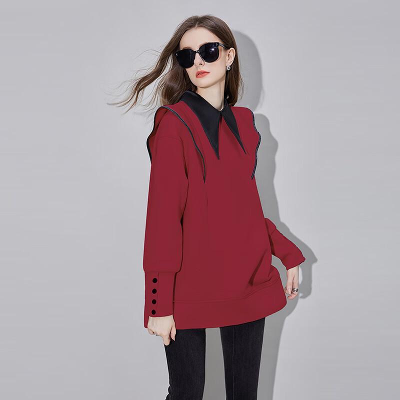 Women's Ruffle Lapel Color-block Long-sleeve Sweatshirt