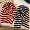 Striped Plush Scarf Women's Autumn and Winter Thickened Warm Korean Version Cute Apple Bow Scarf Versatile Model