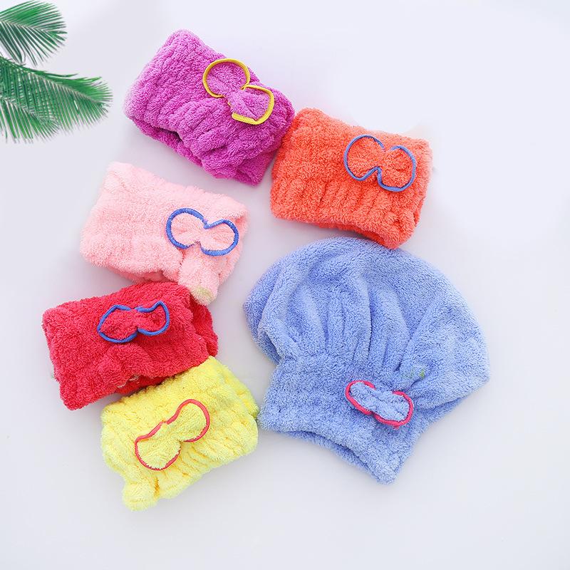 Coral Fleece Absorbent Quick-Dry Hair Towel Cap with Bow
