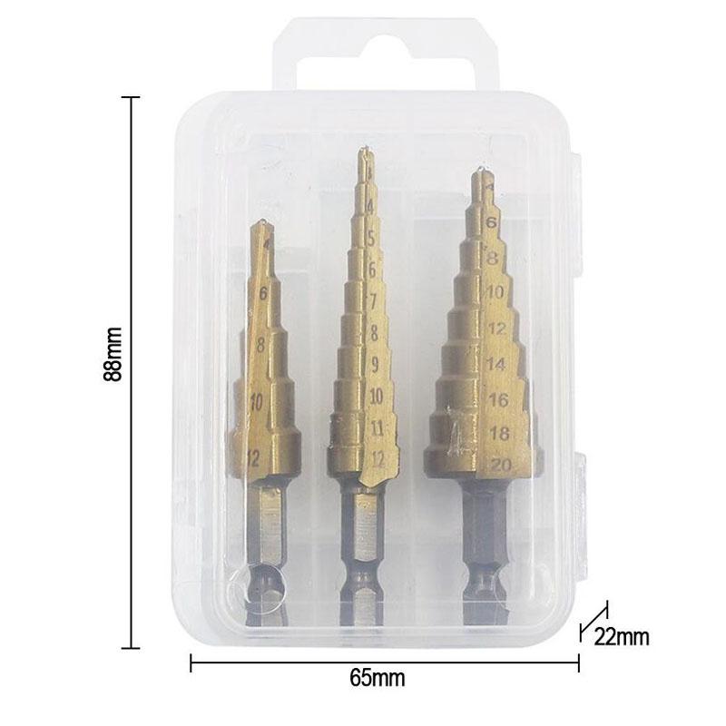 

Набор инструментов из 3 предметов, ступенчатое сверло с прямой канавкой, 3-12 мм, 4-12 мм, 4-20 мм, HSS, с титановым покрытием, дерево, металлическое отверстие золотой