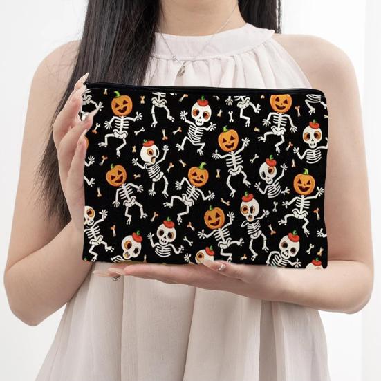 Halloween Themed Pencil Case Storage Bag Large Capacity Cosmetic with Pumpkin Smooth Zipper