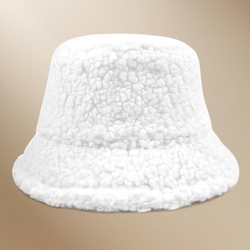 Autumn and winter thermal basin hat retro bucket hat word men and women lamb wool bucket hat