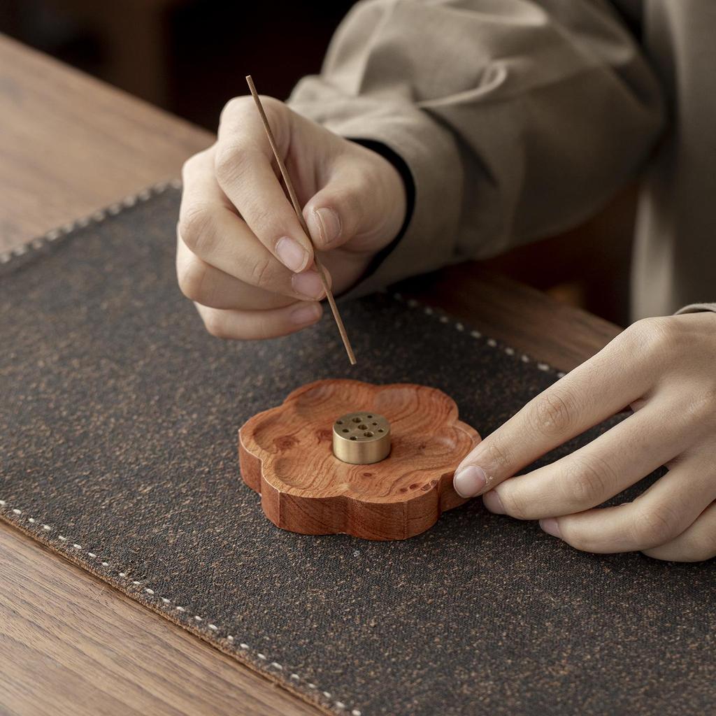 Ebony and Copper Petal-Shaped Incense Holder - Creative Sandalwood Burner Tray