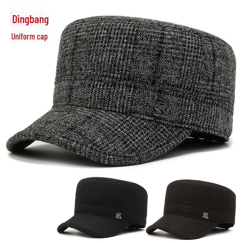 

2024 Winter Wool Flat Top Hat with Ear Protection for Middle-Aged Men One Size сірий колір