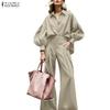 ZANZEA Women Elegant Long Sleeve Blouse and Trousers Casual Two Piece Suit Sets