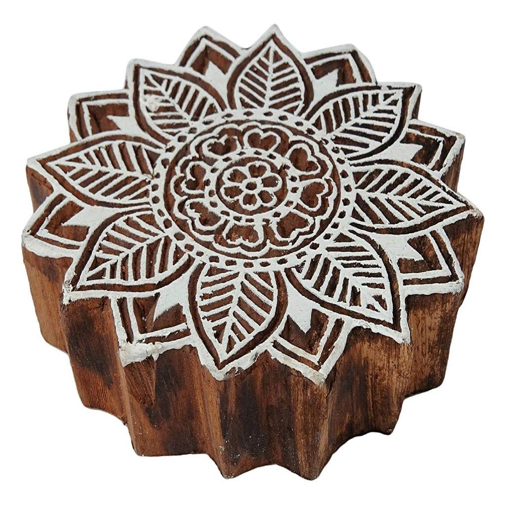 Indian Wood Stamps Decorative Blocks Brown Floral Handcarved Stamp
