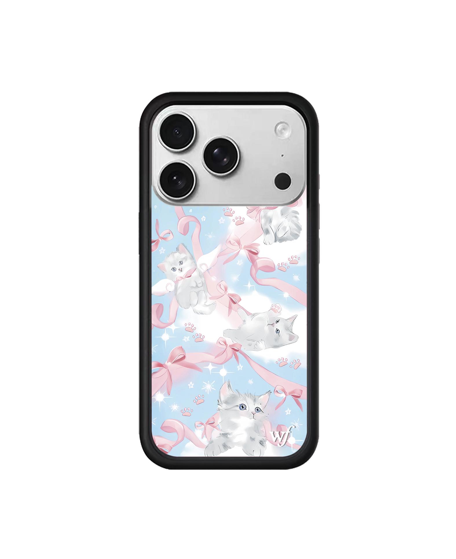 

Роскошный ударопрочный чехол Wildflower Cat для iPhone 16 15 14 13 12 Pro Max Plus 17Air, Серия Snow Милые Животные Романтичный Мягкий Силик iPhone17