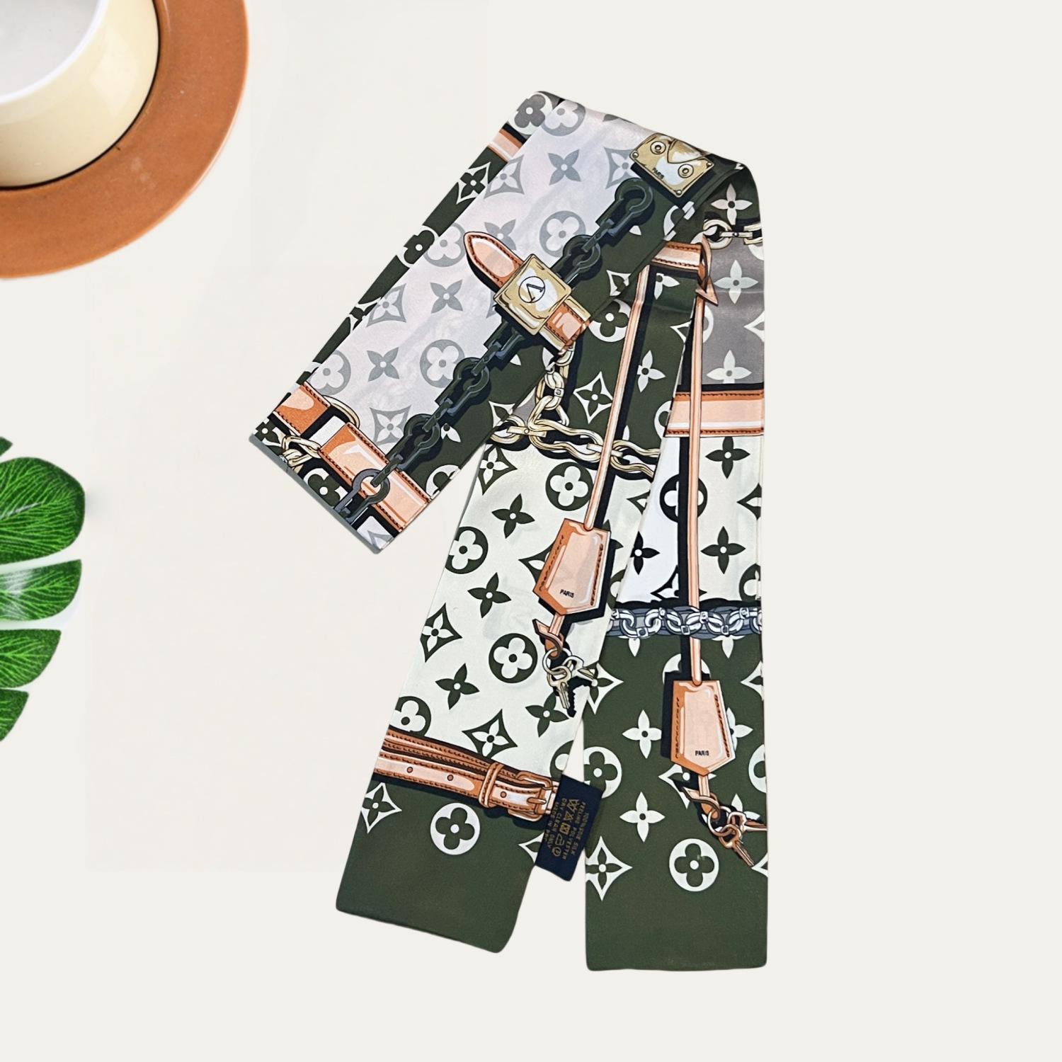 

Хустка з шовкового твілу високого класу: Весна/Осінь, Універсальний аксесуар для сумок та пов язок на голову 8x120cm зелений