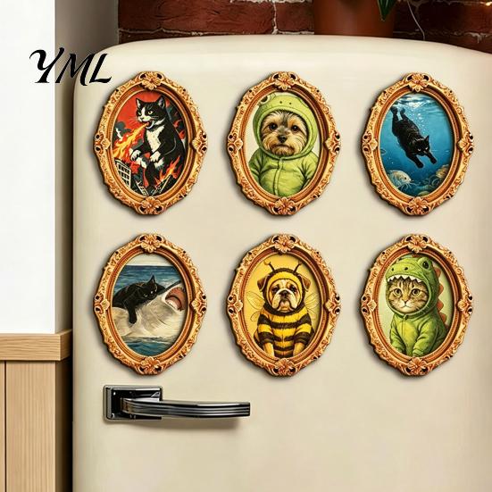 Home Decor Magnet 1/6Pcs Halloween Retro Frame Refrigerator Magnet, Wood Carved Fridge Magnetic Cabinet Whiteboard for Office Kitchen Metal
