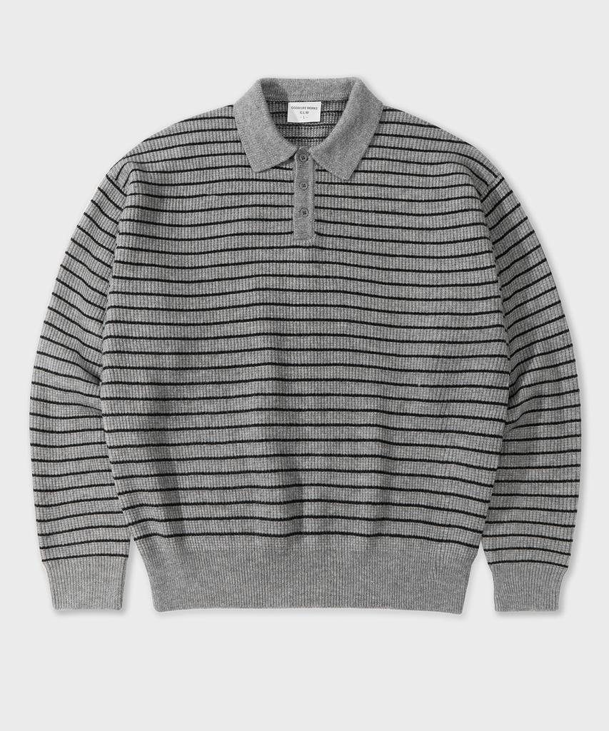 GLW Oversized Striped Collar Knit Soft Touch Gray