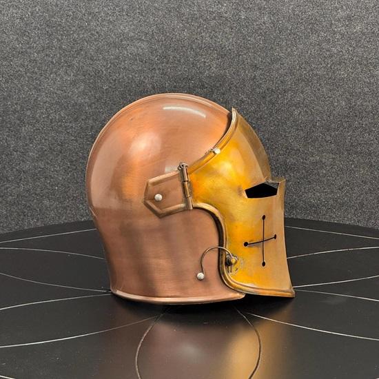 Copper Barbute Helmet with Faceplate, Battle Ready Knight Armor for SCA, LARP Medieval Warfare