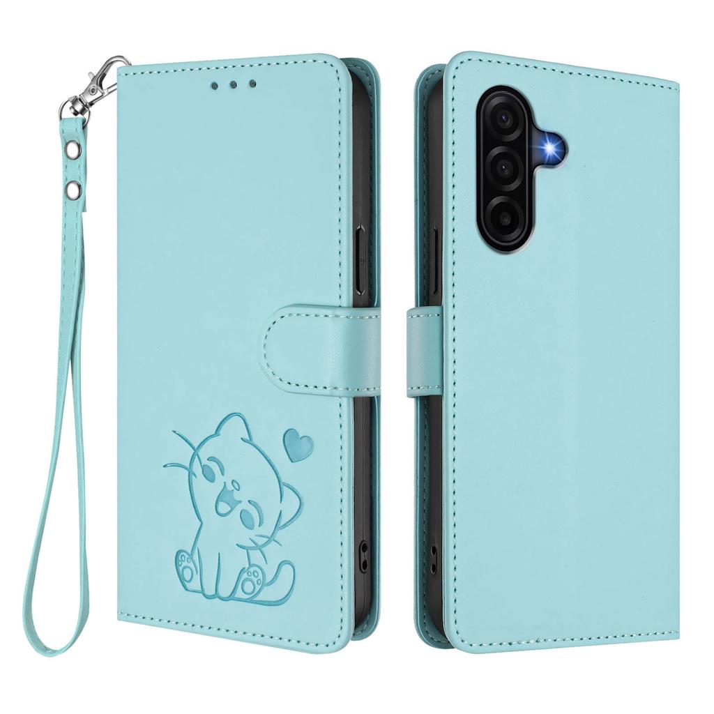 For Samsung Galaxy A57 5G Wallet Case with Wrist Strap Love Cat Pattern Imprint Leather Phone Cover