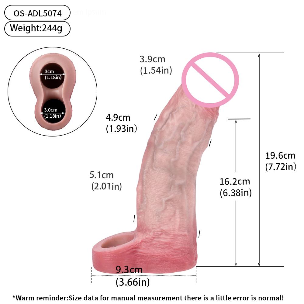 ORALSX Kleine Größe Penisverlängerer 5 Zoll Gliedmanschette Wiederverwendbare Kondom Hohl Dildo Silikon Penisverlängerer für Männer Kleiner Penis