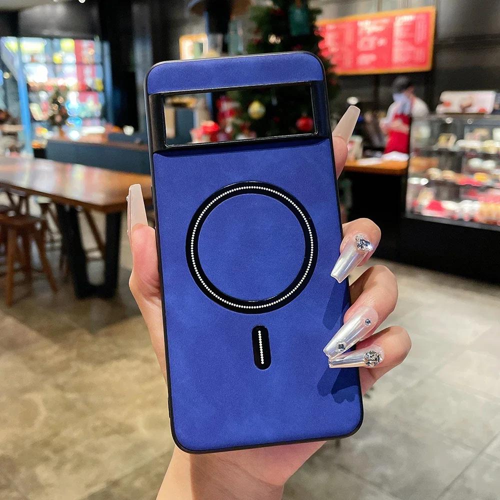 Pro Google Pixel 9 Pro XL kožené bezdrátové nabíjecí pouzdro z ovčí kůže Pro Pixel 8A 7A 7 Pro Měkký TPU kryt objektivu odolný proti nárazům