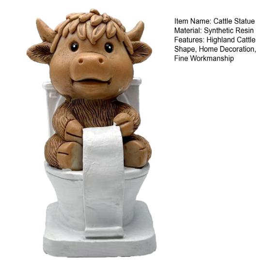 Highland Cattle Resin Statue Paper Roll Toilet Bathing Highland Cow Figurine