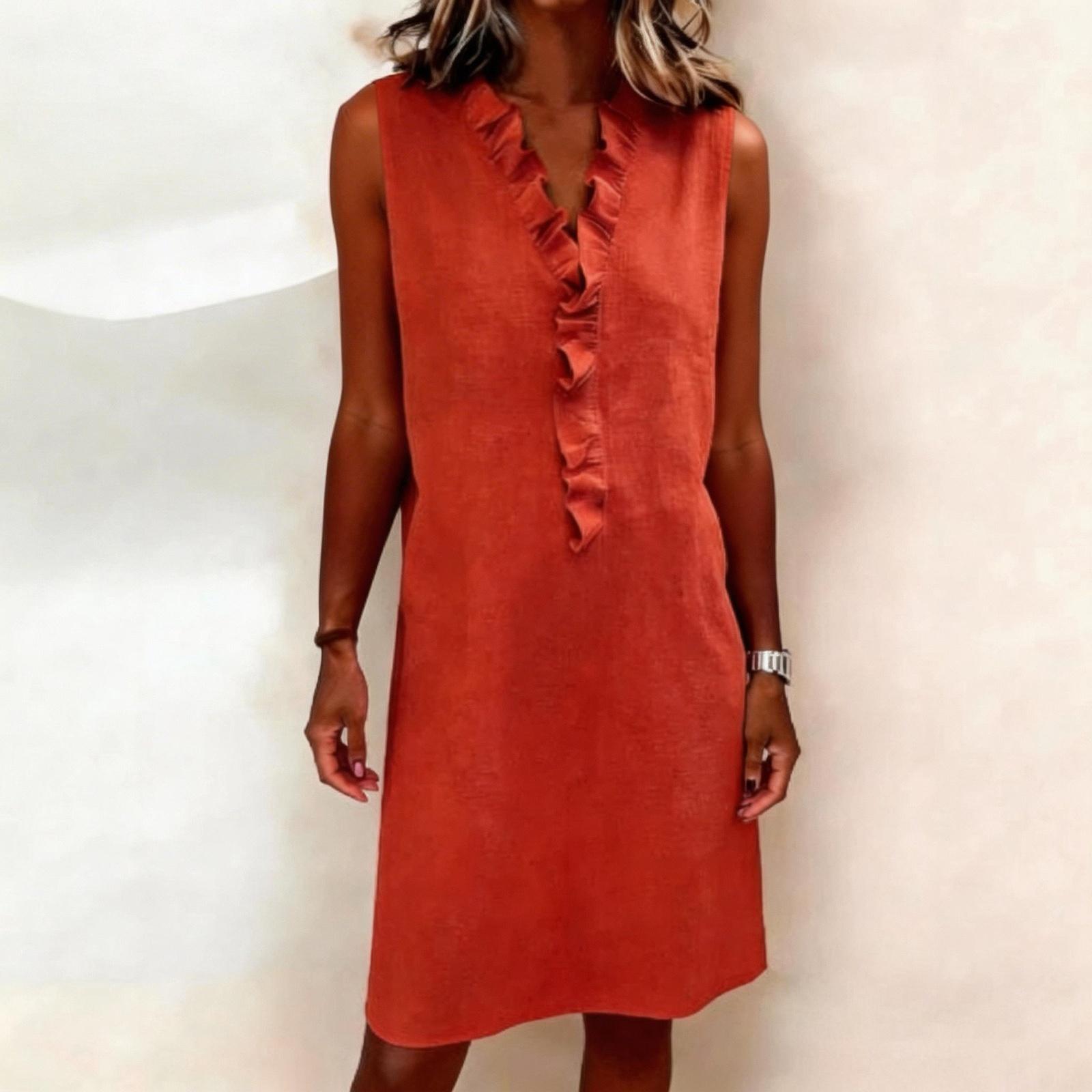 

Women s Fashionable Casual -color Dress XL кавун червоний колір