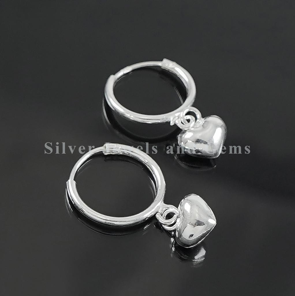 Sterling Silver Heart Hoop Earrings: Handmade Heart Hoops (14 MM)