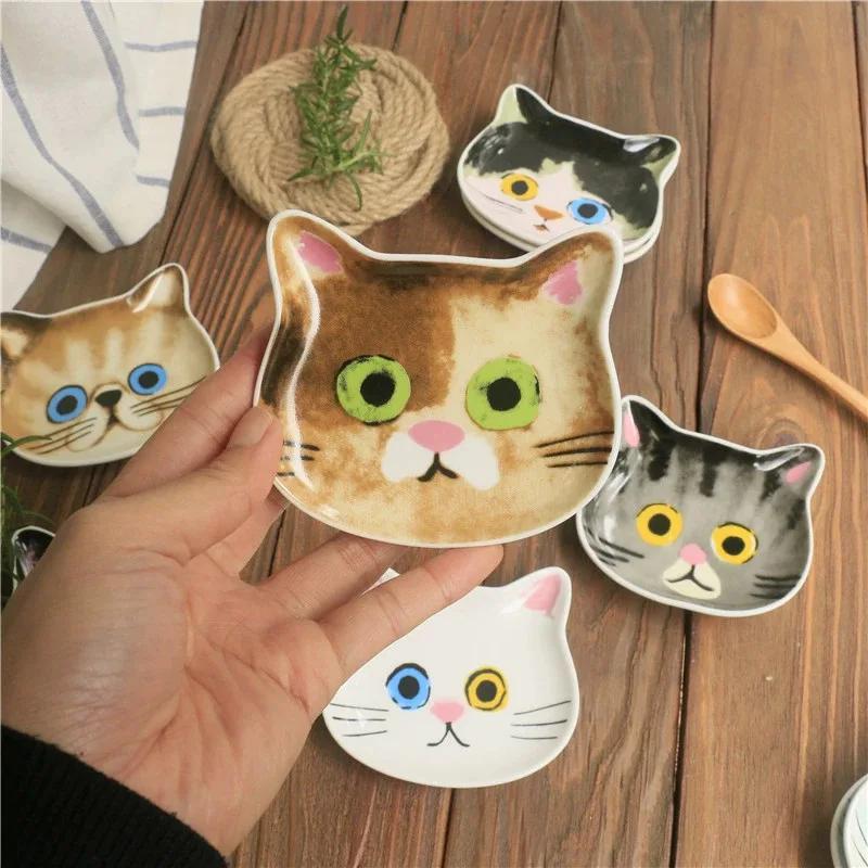 Japan Ceramic cartoon cat sauce dish Creative cute cat face shape condiment dish small plates Home kitchen supplies tableware