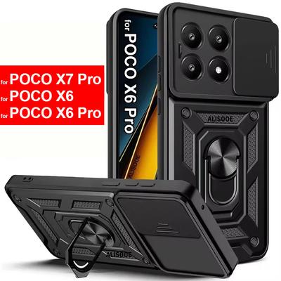 Capa À Prova de Choque Para POCO X7 Pro / X6 Pro 5G Case Armadura Tampa de Proteção para Lente da Câmera Deslizante para Xiaomi POCO X6 5G Suporte de Anel Funda