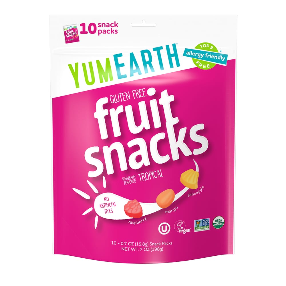iHerb YumEarth Gluten-Free Tropical Fruit Snacks, 10 Packs x 19.8g (0.7oz)
