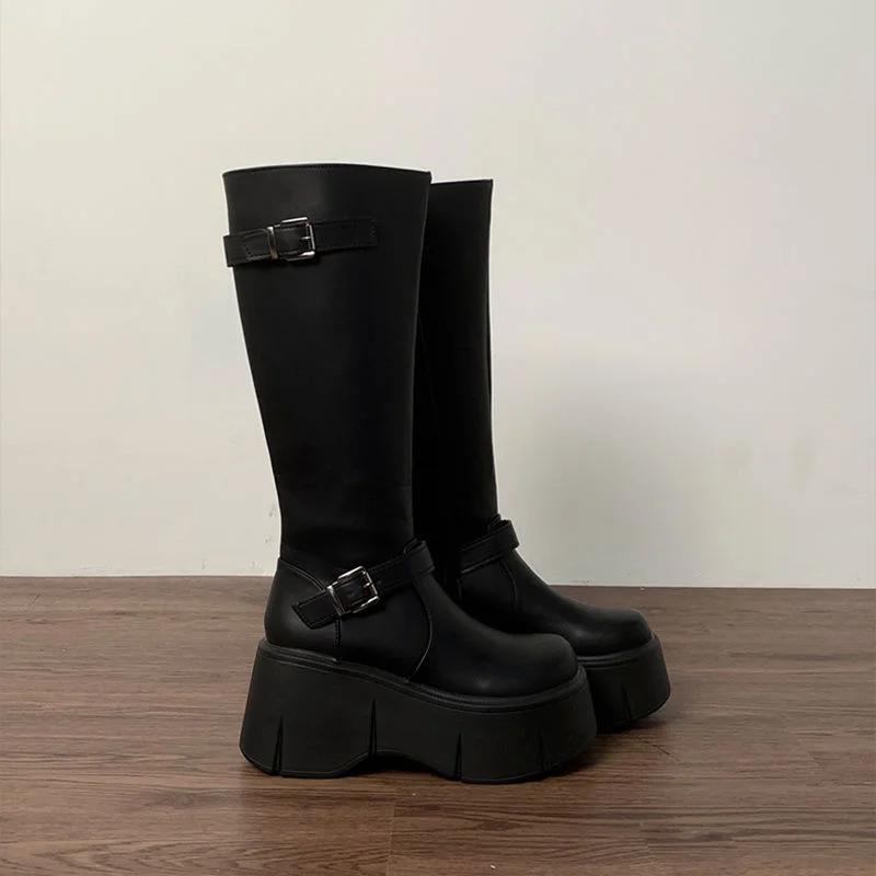 Fashion Retro Bla Thi Bot Long Boots Women's New Sle Spring Autumn Small Size Fat MM Slim Heightening Knight Boots