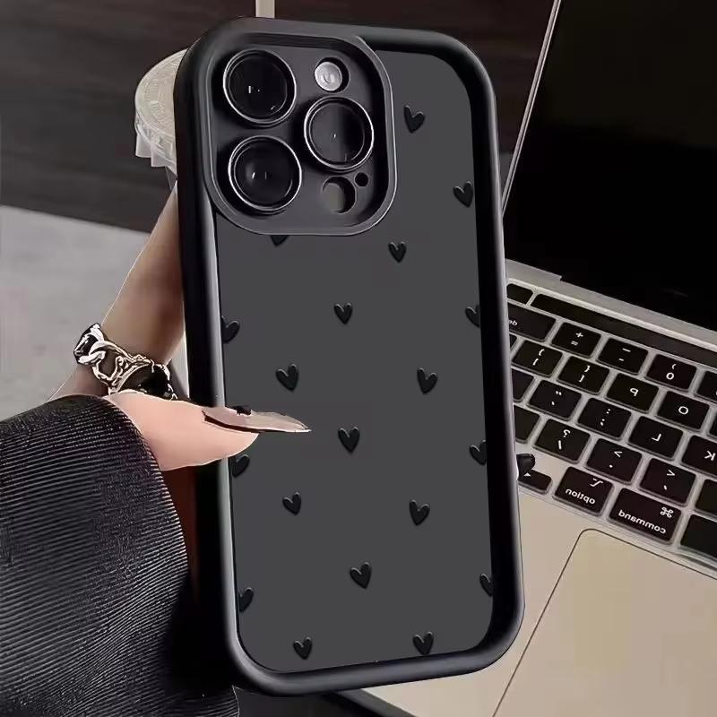 Phone Case For iPhone 16 15 13 14 12 11 Pro Max 7 8 15 16 Plus XR X XS Max SE2022 Love Heart Print Matte Soft Shockproof Cover