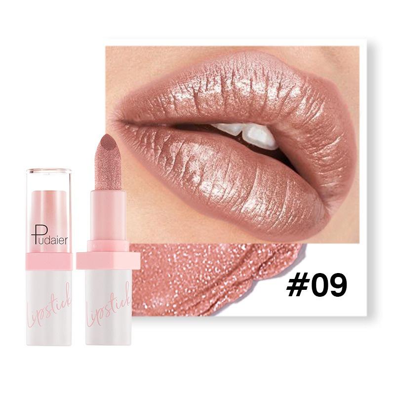 10 Kleuren Glanzende Metallic Parelmoer Lippenstift Waterdicht Langhoudend Diamant Lippenstift Niet Plakkerig Rood Roze Lip Tint Make-up Cosmetica brown