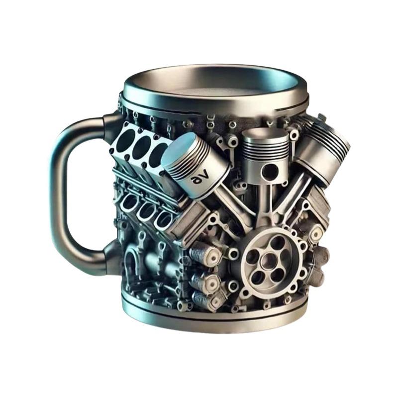 Resin Metal 3D Engine V8 V6 Mug Creative Cup Ornament for Car Lovers Desk Decor Gift Supplies